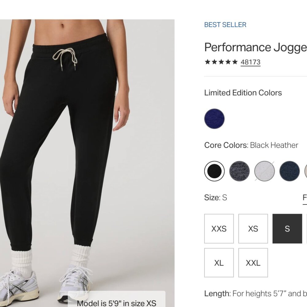 womens black heather vuori joggers size small